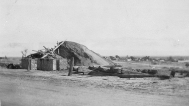 Photograph, Sloane's & Scotchmans United Quartz Mining Company Remains with collapsed Poppet Head and Engine Mounts