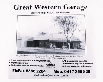 Photograph, Great Western Garage -- Cadzow 1979-1999 Advertisment