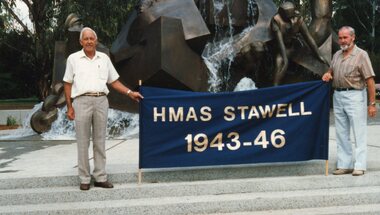 Photograph, H.M.A.S. Stawell Corvette Class -- Naval Celebrations in Canberra with Mr Alf Dunne & Mr Geoff Brooke 1986