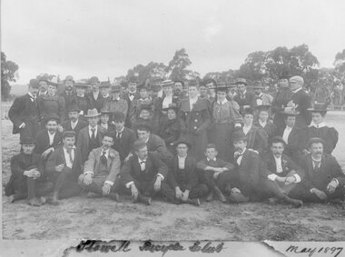 Photograph, Stawell Bicycle Club members at the Stawell Showgrounds 1897