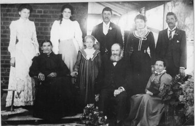 Photograph, Mr John Sweetman & his family from Deep Lead on the verandah of their house c1900