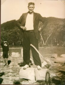 Photograph, Mr Michael E Martin, a woodcutter, at Halls Gap Wood Chop c1943