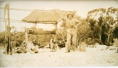 Photograph, Mr Joseph Mitchell with his mine at Campbells Gardens Deep Lead