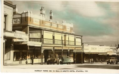 Postcard, Bull & Mouth Hotel in Main Street Stawell with Dane Bros on the right c1950 -- Postcard -- Coloured