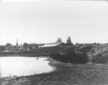 Photograph, St George Battery dam with the Drill Hall in centre of photo c1920