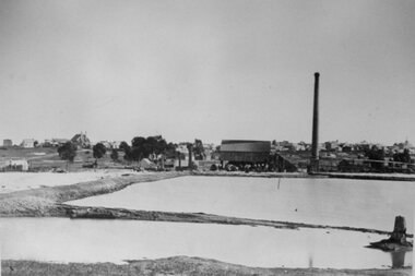 Photograph, Early St George Crushing Battery with dam in foreground. c1864