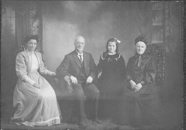 Photograph, Mrs Eliza Chamings nee Harris, William Harris, Ursula Chamings & Granny Harris -- Studio Portrait