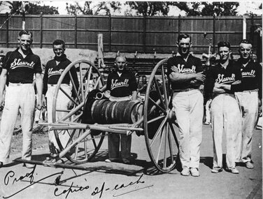 Photograph, Stawell Fire Brigade's Hose and Reel Team at competitions c1938
