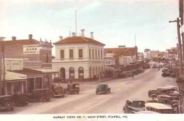 Photograph, Main Street Stawell looking East c1940 -- Postcard -- 2 Photos -- 1 Coloured