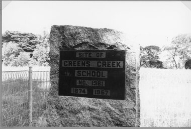 Photograph, Greens Creek School Number 1381 -- Plaque at the Old School site