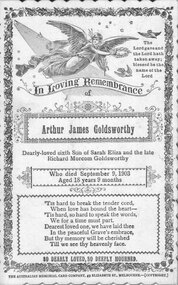 Photograph, Mr Arthur James Goldsworthy's Memorial Card 1903