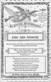 Photograph, Mr Arthur James Goldsworthy's Memorial Card 1903