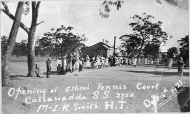 Photograph, Callawadda State School Number 2750 with Students at the opening of School Tennis Court 1921