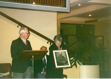 Photograph, Mr Robert Henderson Croll Portrait's presentation by his son to the Stawell Historical Society