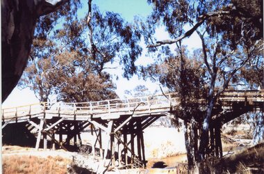 Photograph, Old Wooden Bridge - over the Wimmera River at Joel Joel -- Coloured