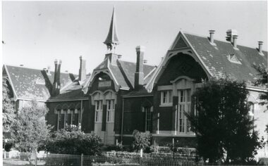 Photograph, Stawell Primary School Number 502 showing the Front of Building, Bell Tower & newer steel front fencing