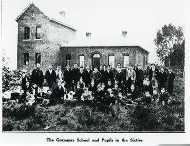 Photograph, Stawell Grammar School in Snith Street Stawell with students 1870
