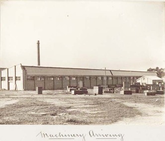 Photograph, North Western Woollen Mills with Machinery Arriving