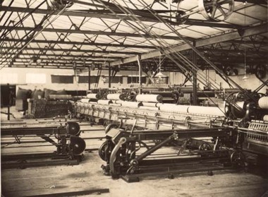 Photograph, North Western Woollen Mills -- Spinning Machines