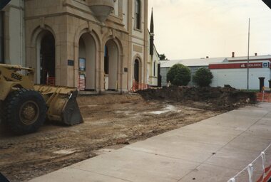 Photograph, Stawell Town Hall -- Demolishing the forecourt 1995 -- Coloured