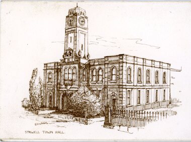 Photograph, Stawell Town Hall Greeting Card drawn by Jan Boscher in 1980's