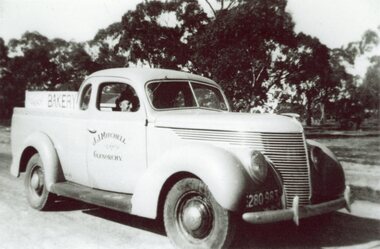 Photograph, J J Mitchell Baker's Shop in Glenorchy with the Delivery Utility