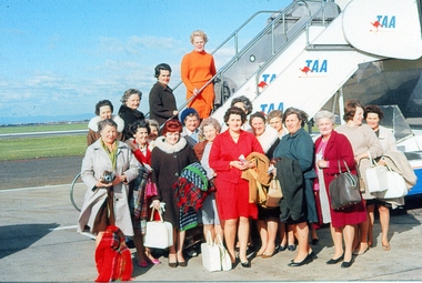 Photograph, Gwen Boisen boarding a TAA plane & the Lady next to her is Nat Rathgeber