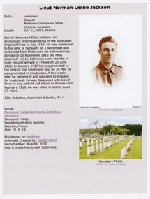 Photograph, Lieut. Norman Leslie Jackson -- 2 Photos -- Coloured