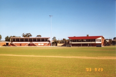 Photograph, Central Park Oval -- A. E. Neil Grandstand and Football Club rooms. c 2003 -- Coloured photo