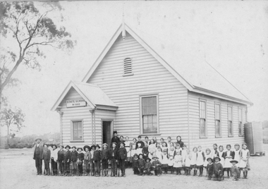 Photograph, Great Western School Building with Students & Teachers 1881, 1880's