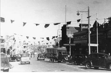 Photograph, Easter Main Street Stawell with various cars and covered trucks 1940's