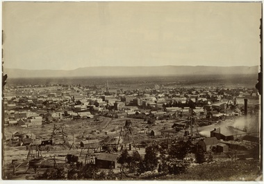 Photograph, View of Stawell from Big Hill April 1874 centered on north end of Main Street -- 2 Photos