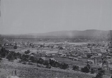 Photograph, View of Stawell from Big Hill 1874 showing mines looking towards South end of Black range -- 4 Photos