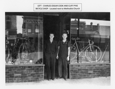 Photograph, Stawell Bicycle shop with Mr Charles Edgar Cook & Mr Cliff Pyke