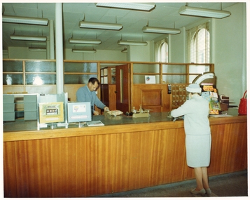 Photograph, Pleasant Creek Special School, Stawell Post Office Interior with Ken Allan behind counter Nov 1975, Nov 1975