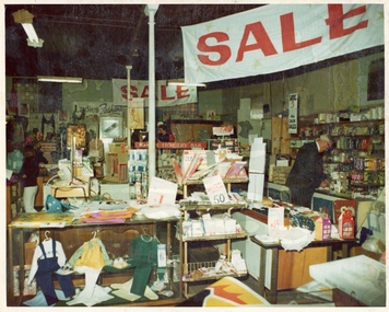 Photograph, Pleasant Creek Special School, Simpsons Orana Arcade Interior with Haberdashery Albert Oliver in same building as arcade before arcade Nov 1975, Nov 1975