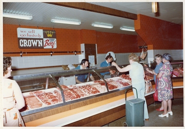 Photograph, Pleasant Creek Special School, Youngs Meat Supplies Interior with Left to right Eddie Walls, Milton Patterson Nov 1975, Nov 1975
