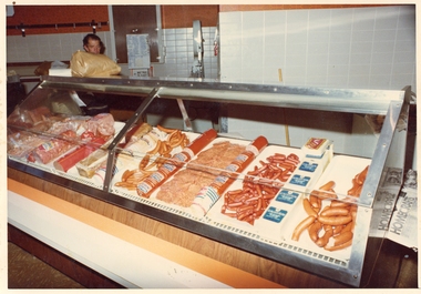 Photograph, Pleasant Creek Special School, Youngs Meat Supplies Interior with Milton Patterson Nov 1975, Nov 1975