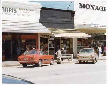 Photograph, Pleasant Creek Special School, Eddie Harris Mens & Boys Wear,  Stawell Records & Tapes, Jim Monaghan Amcal Chemist Nov 1975, Nov 1975