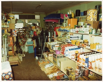 Photograph, Pleasant Creek Special School, November 1975,  Stock inside Frank Floyd Pty Ltd. Hardware Store, Wimmera Street Stawell, Nov 1975