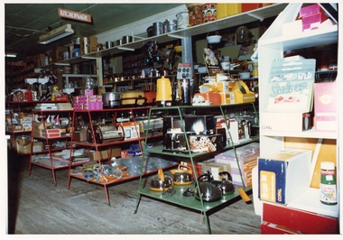 Photograph, Pleasant Creek Special School, November 1975,  Stock inside Frank Floyd Pty Ltd. Hardware Store, Wimmera Street Stawell, Nov 1975