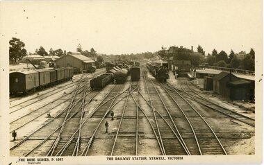 Postcard, Stawell Rail Yards with Station and Goods Shed in background.  c1906