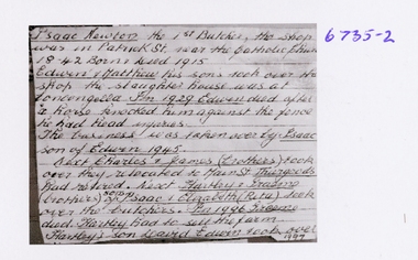 Photograph, Newton Butchers, Description  of Newtons Butchers by Isaac (Ike) Newton