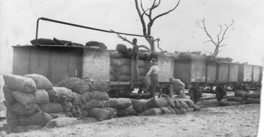 Photograph, Charcoal Bags 1920's at Rail Yards