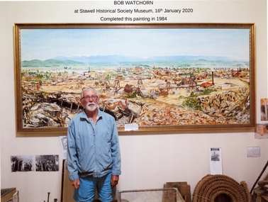 Photograph, Mr Bob Watchorn with his Painting of Stawell