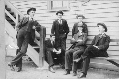 Photograph, Group of young men in front of No1 Grandstand