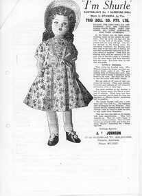 Document, Ruby Wharrell, Shurlie Doll Article, 1920's/1930'2