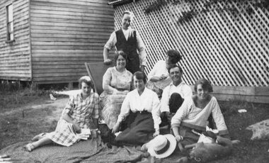 Postcard - Group Photograph, Relaxing Outside