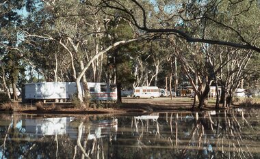 Slide, Ian McCann, View Across the lake at the Caravan Park