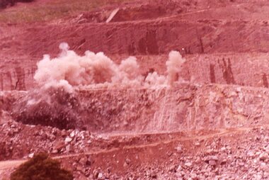 Slide, Ian McCann, Blasting at the side of the dam, 1965